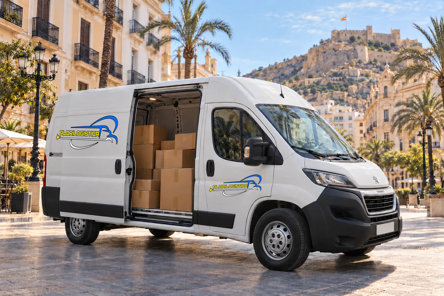 Aldri Logística van with parcels